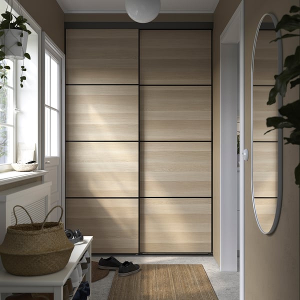 IKEA SKYTTA / AURDAL Reach-in Wardrobe With Sliding Door Black Mehamn/white Stained Oak Effect Dark Gray 59 7/8x25 5/8x94 1/2 "