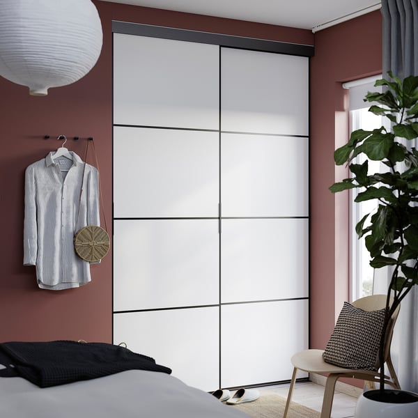 IKEA SKYTTA / AURDAL Reach-in Wardrobe With Sliding Door Black Dark Gray/Mehamn White 59 7/8x25 5/8x94 3/8 "