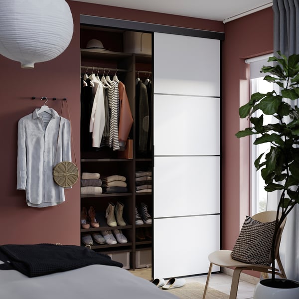 IKEA SKYTTA / AURDAL Reach-in Wardrobe With Sliding Door Black Dark Gray/Mehamn White 59 7/8x25 5/8x94 3/8 "