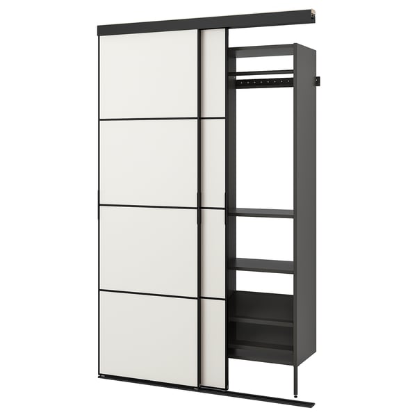 IKEA SKYTTA / AURDAL Reach-in wardrobe with sliding door black dark gray/Mehamn white 59 7/8x25 5/8x94 3/8 "