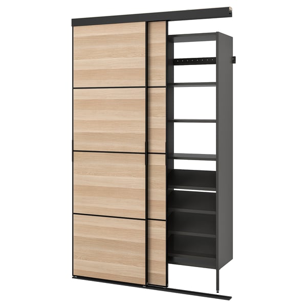 IKEA SKYTTA / AURDAL Reach-in wardrobe with sliding door black Mehamn/white stained oak effect dark gray 59 7/8x25 5/8x94 1/2 "