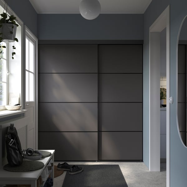 IKEA SKYTTA / BOAXEL Reach-in Wardrobe With Sliding Door Black Double Sided/Mehamn Dark Gray 69 5/8x25 5/8x80 1/2 "