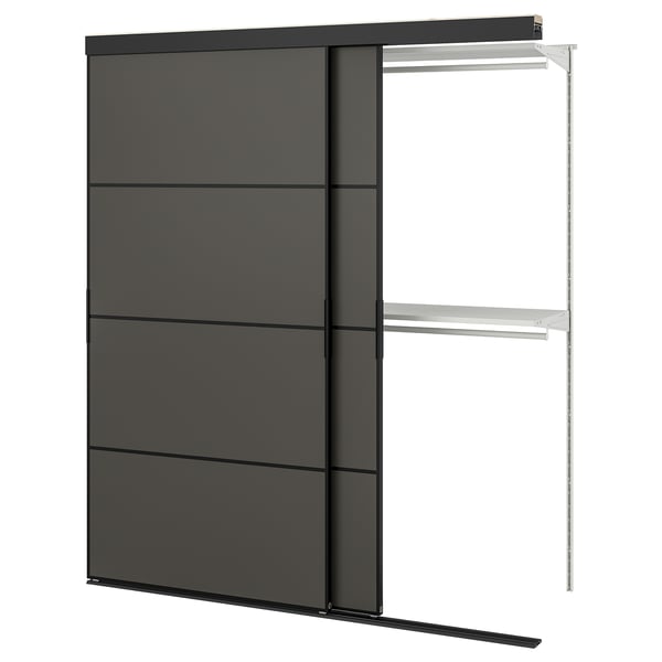 IKEA SKYTTA / BOAXEL Reach-in wardrobe with sliding door black double sided/Mehamn dark gray 69 5/8x25 5/8x80 1/2 "