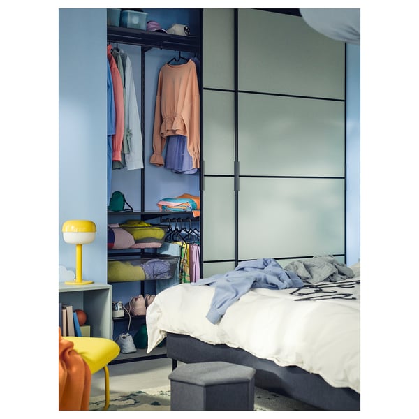IKEA SKYTTA / BOAXEL Reach-in Wardrobe With Sliding Door Black Metal/Mehamn Light Green 79 1/2x25 5/8x94 1/2 "
