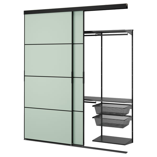 IKEA SKYTTA / BOAXEL Reach-in wardrobe with sliding door black metal/Mehamn light green 79 1/2x25 5/8x94 1/2 "