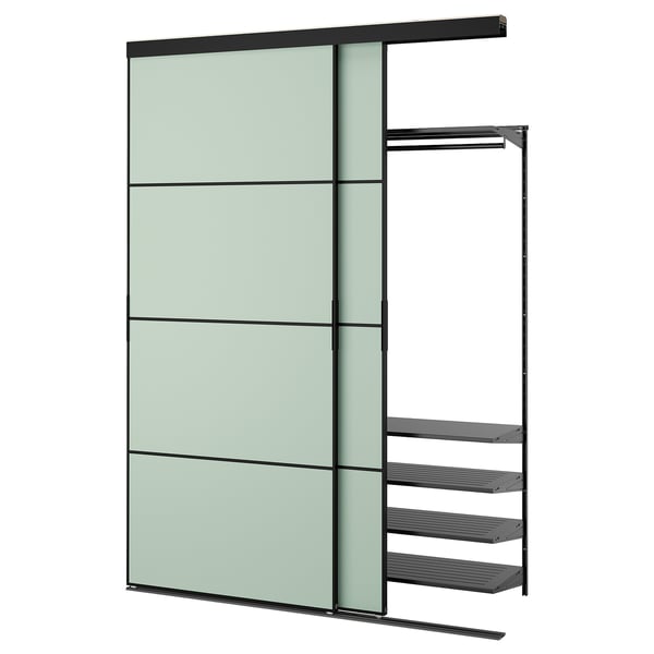 IKEA SKYTTA / BOAXEL Reach-in wardrobe with sliding door black metal/Mehamn light green 69 5/8x25 5/8x94 1/2 "