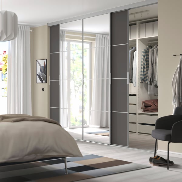 IKEA SKYTTA / MEHAMN/AULI Sliding Door Aluminum/dark Gray Mirror Glass 118 1/2x94 1/2 "