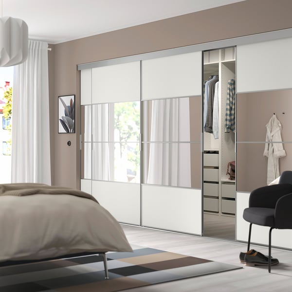 IKEA SKYTTA / MEHAMN/AULI Sliding Door Aluminum/white Mirror Glass 138 1/4x80 1/2 "