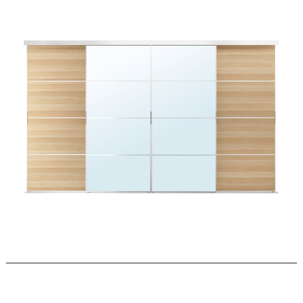 IKEA SKYTTA / MEHAMN/AULI Sliding door aluminum/white stained oak effect mirror glass 157 7/8x94 1/2 "