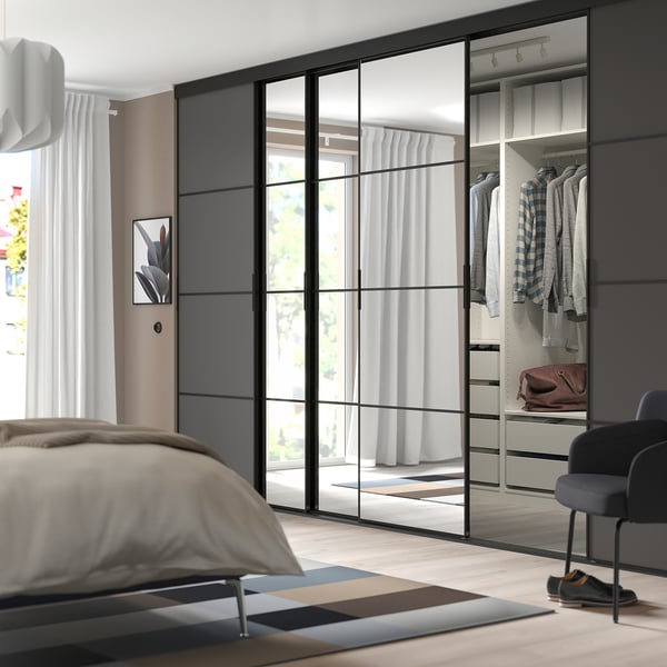 IKEA SKYTTA / MEHAMN/AULI Sliding Door Black/dark Gray Mirror Glass 147 7/8x94 1/2 "