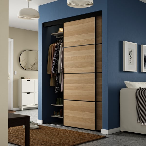 IKEA SKYTTA / MEHAMN Sliding Door Black/double Sided White Stained Oak Effect 59 7/8x80 1/2 "