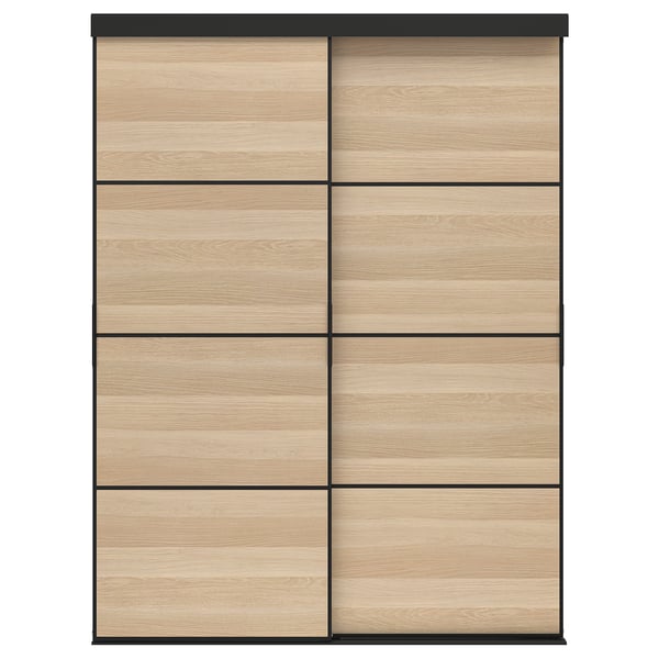 IKEA SKYTTA / MEHAMN Sliding door black/double sided white stained oak effect 59 7/8x80 1/2 "