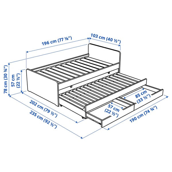 IKEA SLÄKT Bed Frame W/pull-out Bed + Storage White Twin
