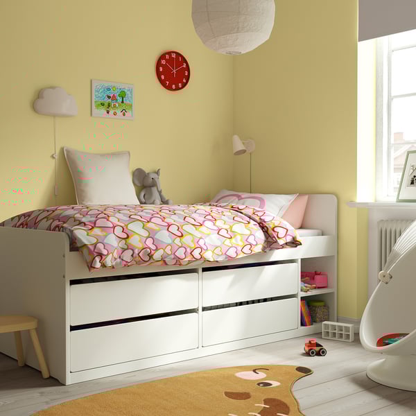 IKEA SLÄKT Bed Frame W/storage+slatted Bedbase White Twin