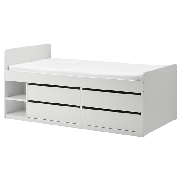 IKEA SLÄKT Bed frame w/storage+slatted bedbase white Twin
