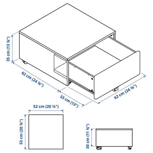 IKEA SLÄKT Storage Box With Casters White 24 3/8x24 3/8x13 3/4 "