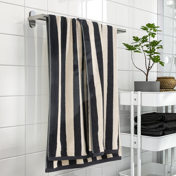 IKEA SLÅNHÖSTMAL Bath Sheet Black/light Beige Stripe 39x59 "