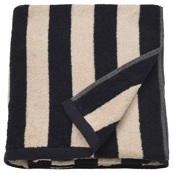 IKEA SLÅNHÖSTMAL Bath sheet black/light beige stripe 39x59 "