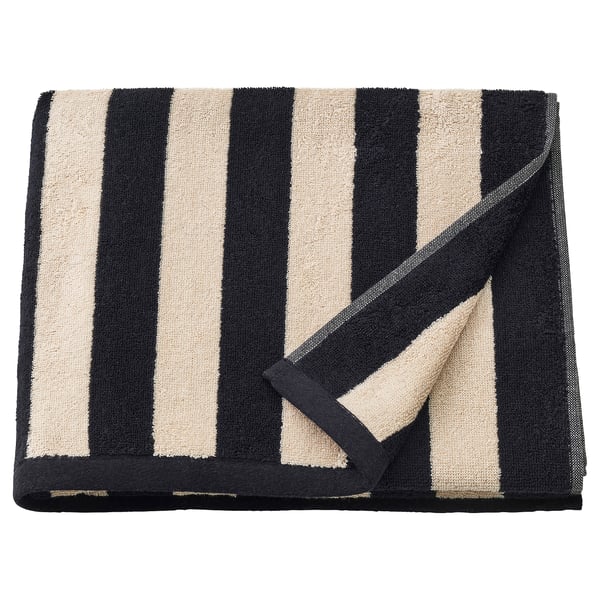 IKEA SLÅNHÖSTMAL Bath towel black/light beige stripe 28x55 "