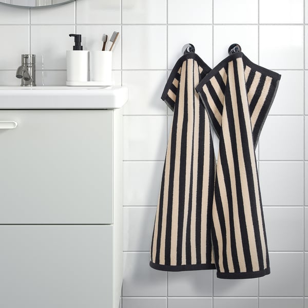 IKEA SLÅNHÖSTMAL Hand Towel Black/light Beige Stripe 16x28 "
