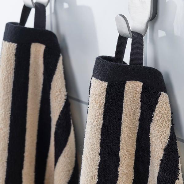 IKEA SLÅNHÖSTMAL Hand Towel Black/light Beige Stripe 16x28 "