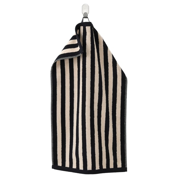 IKEA SLÅNHÖSTMAL Hand towel black/light beige stripe 16x28 "