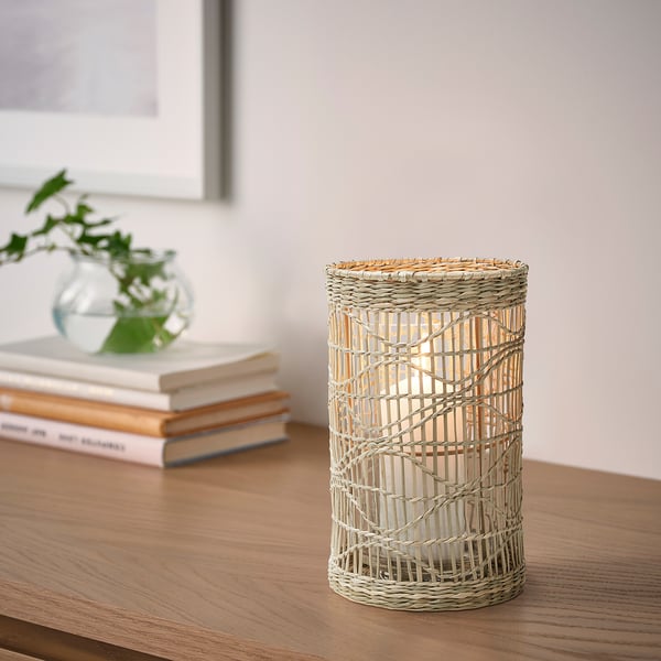 IKEA SLIPPRIG Lantern For Block Candle Handmade Sedge