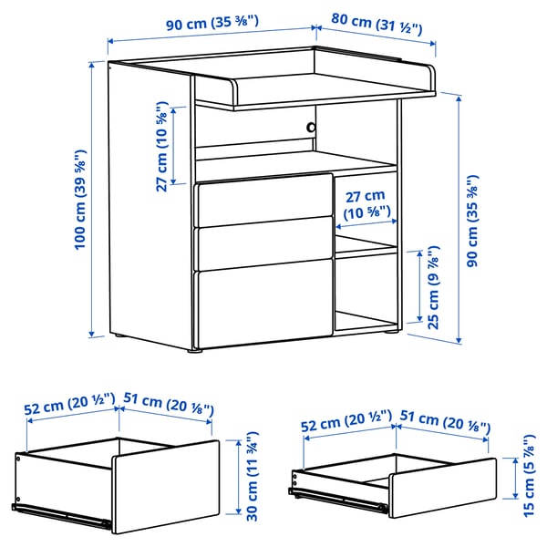 IKEA SMÅSTAD Changing Table White White/with 3 Drawers 35 3/8x31 1/2x39 3/8 "