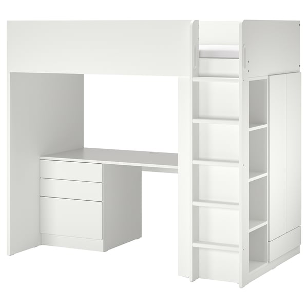 IKEA SMÅSTAD Loft bed white white/with desk with 2 shelves Twin