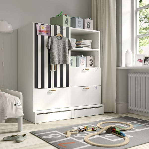 IKEA SMÅSTAD / UPPFÖRA Storage Combination White Black/white/stripe With 3 Drawers 47 1/4x25 5/8x53 1/2 "