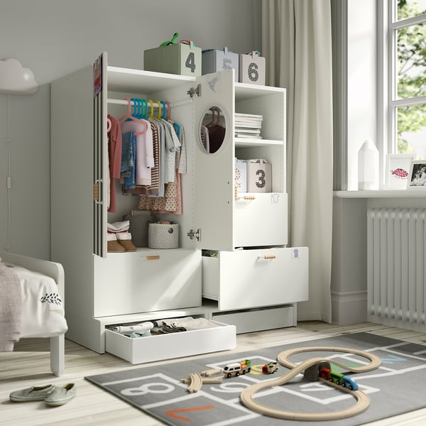 IKEA SMÅSTAD / UPPFÖRA Storage Combination White Black/white/stripe With 3 Drawers 47 1/4x25 5/8x53 1/2 "