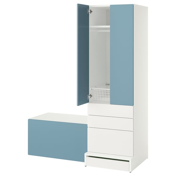 IKEA SMÅSTAD / UPPFÖRA Storage combination white blue/with bench 59x25 5/8x77 1/8 "