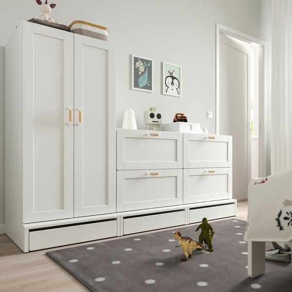 IKEA SMÅSTAD / UPPFÖRA Wardrobe White With Frame/with 2 Chests Of Drawers 70 7/8x25 5/8x53 1/2 "