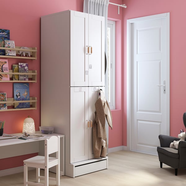 IKEA SMÅSTAD / UPPFÖRA Wardrobe White With Frame/with 2 Clothes Rails 23 5/8x25 5/8x77 1/8 "