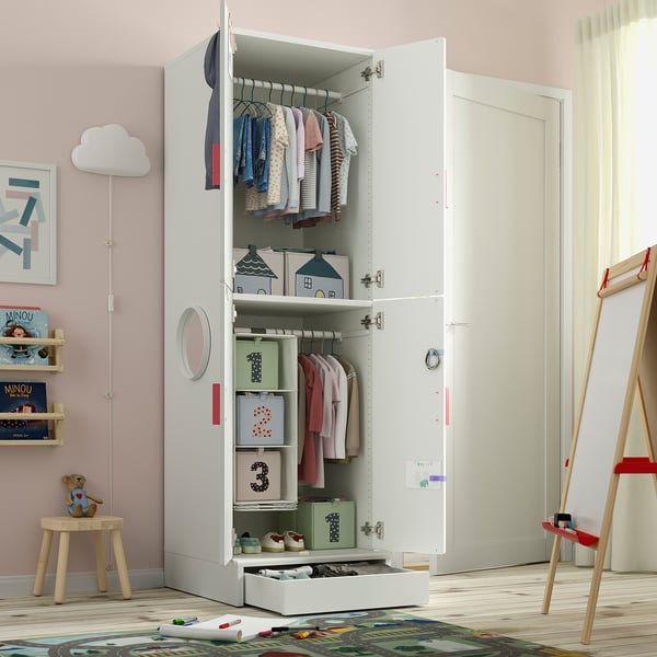 IKEA SMÅSTAD / UPPFÖRA Wardrobe White With Frame/with 2 Clothes Rails 23 5/8x25 5/8x77 1/8 "