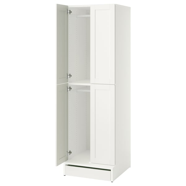 IKEA SMÅSTAD / UPPFÖRA Wardrobe white with frame/with 2 clothes rails 23 5/8x25 5/8x77 1/8 "