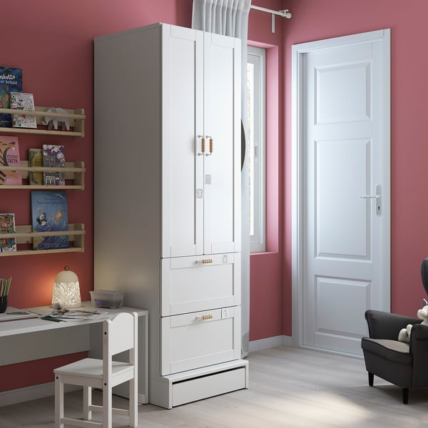 IKEA SMÅSTAD / UPPFÖRA Wardrobe White With Frame/with 2 Drawers 23 5/8x25 5/8x77 1/8 "