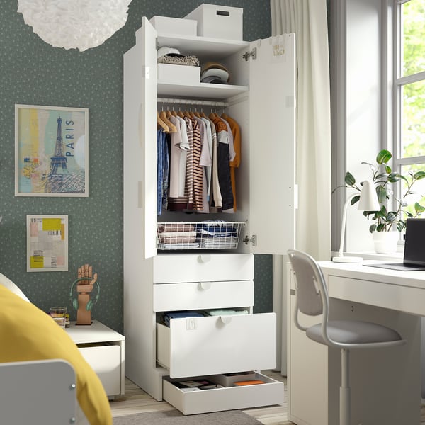IKEA SMÅSTAD / UPPFÖRA Wardrobe White With Frame/with 2 Drawers 23 5/8x25 5/8x77 1/8 "