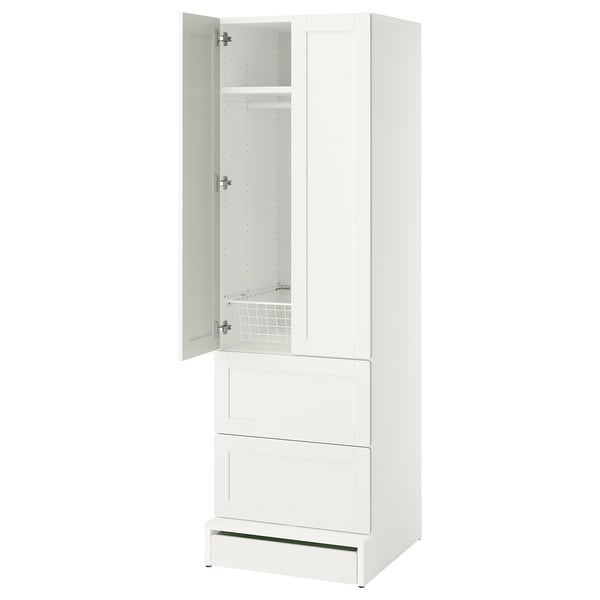 IKEA SMÅSTAD / UPPFÖRA Wardrobe white with frame/with 2 drawers 23 5/8x25 5/8x77 1/8 "