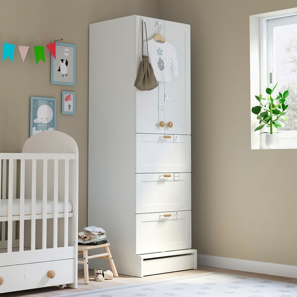 IKEA SMÅSTAD / UPPFÖRA Wardrobe White With Frame/with 3 Drawers 23 5/8x25 5/8x77 1/8 "