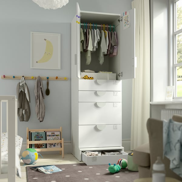 IKEA SMÅSTAD / UPPFÖRA Wardrobe White With Frame/with 3 Drawers 23 5/8x25 5/8x77 1/8 "