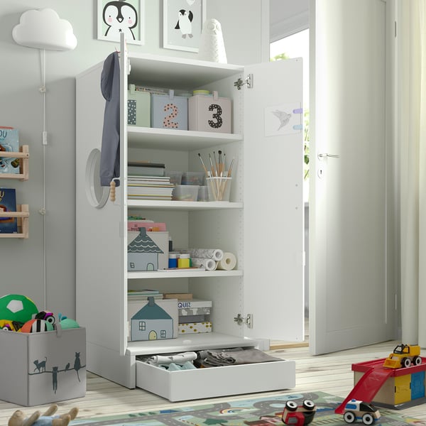 IKEA SMÅSTAD / UPPFÖRA Wardrobe White With Frame/with 3 Shelves 23 5/8x25 5/8x53 1/2 "