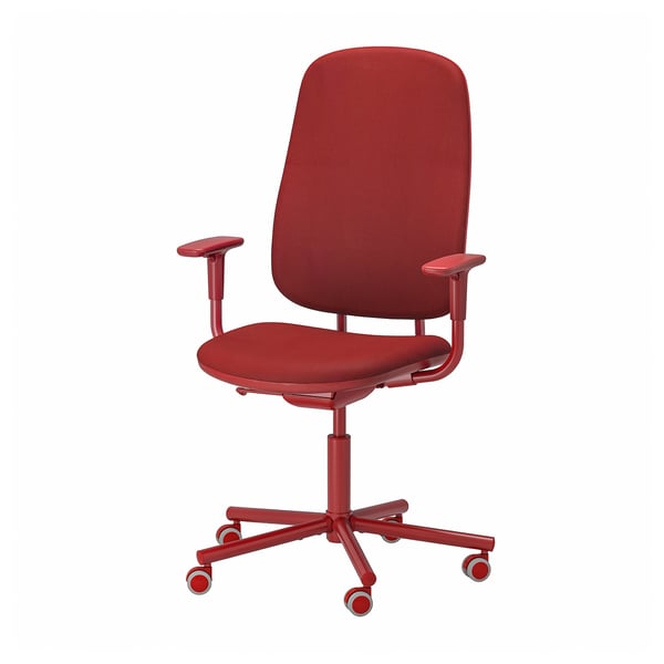 IKEA SMÖRKULL Office chair with armrests Gräsnäs red