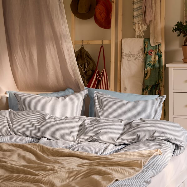 IKEA SOLFIBBLA Duvet Cover And Pillowcase(s) White Blue/stripe King