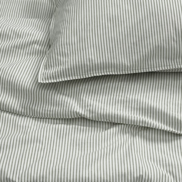 IKEA SOLFIBBLA Duvet Cover And Pillowcase(s) White Green/stripe Full/Queen (Double/Queen)