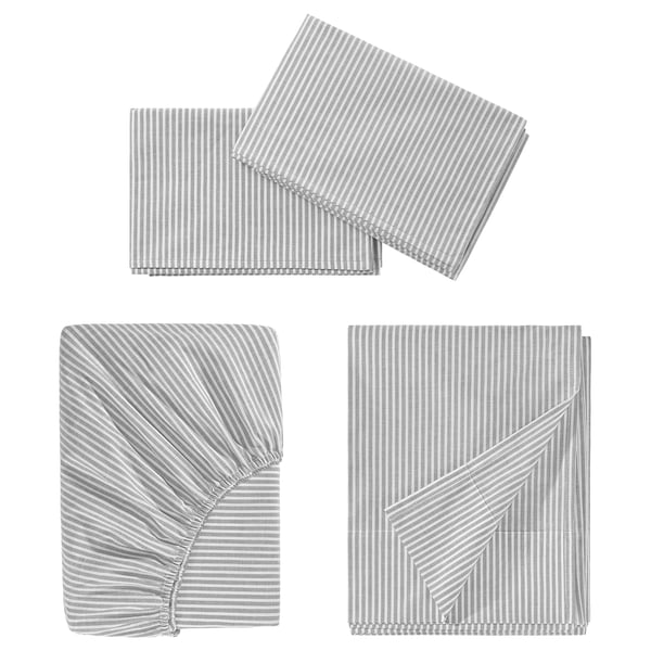 IKEA SOLFIBBLA Sheet set gray white/stripe Full/Double