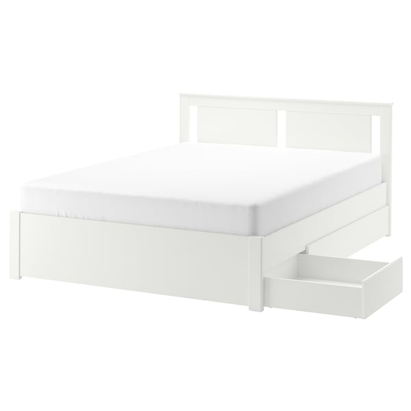 IKEA SONGESAND Bed frame with 2 storage boxes white/Luröy Full/Double