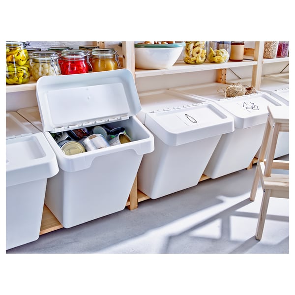 IKEA SORTERA Recycling Bin With Lid White 16 Gallon
