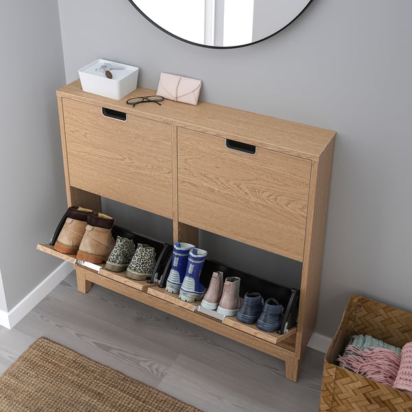 IKEA STÄLL Shoe Cabinet With 4 Compartments Oak Veneer 37 3/4x6 3/4x35 3/8 "