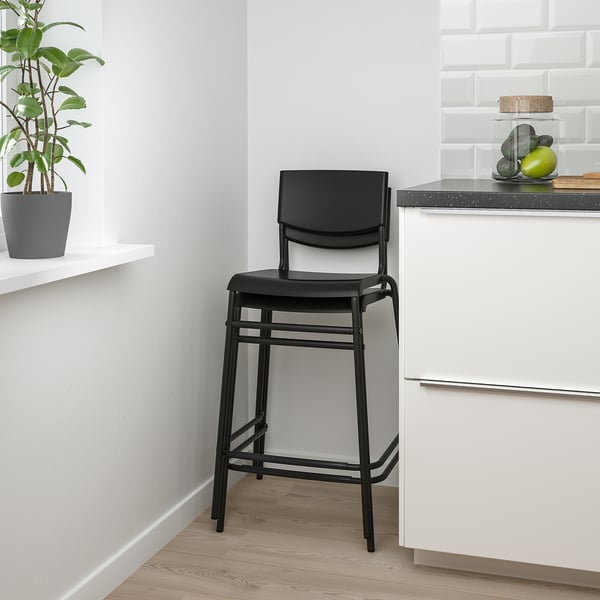 IKEA STIG Bar Stool With Backrest Counter Height Black/black 24 3/4 "